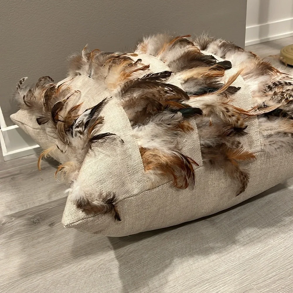 Decorum Large 24” Feathers on Linen Down Throw Accent Pillow